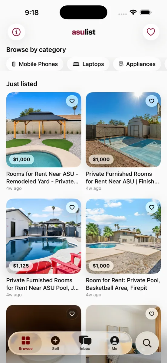 Browsing nearby listings in the ASU List iPhone app
