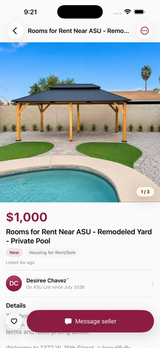A listing open in the ASU List iPhone app